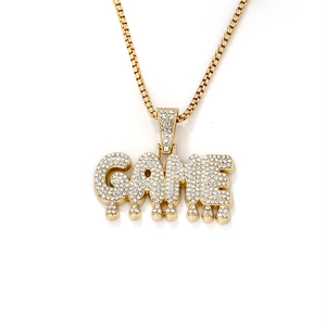 Collier hip hop GAME en alliage doré avec strass transparents et effet de goutte