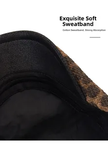 Detailed macro view showing the soft cotton inner sweatband of the leopard print beret