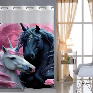 Unicorn pattern waffle fabric shower curtain with metal rings for bathroom decor