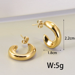 Boucles d'oreilles créoles C évidées en acier inoxydable plaqué or 18 carats style français