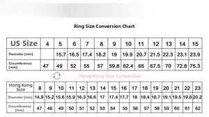 Detailed US and HK ring size chart for 8mm stainless steel Yin Yang jewelry rings