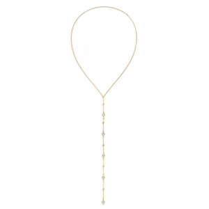 Elegante collana a Y dorata da donna con perle e strass di cristallo scintillanti