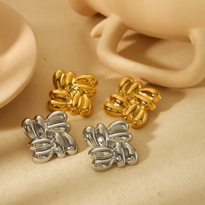 Geometric Square Twisted Knot Stud Earrings For Women 18K Gold Plated Stainless Steel High Polish Modern Jewelry