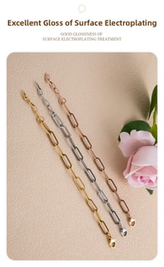 Detail of minimalist paperclip link chain bracelets in gold, silver and rose gold finish