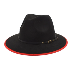 Vintage Fedora Hat Wide Brim Cotton Polyester Felt Jazz Hat With Leather Belt Buckle Rivets British Style For Women