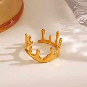 Minimalist 18K gold plated lava ring with an irregular organic molten metal shape
