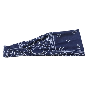 Elastic navy blue paisley sports headband with high-stretch fabric for running and gym