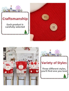 Detail of Christmas chair covers featuring Santa and Snowman embroidery on honeycomb fabric
