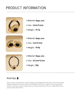 Detailed product specifications for black rope and gold spiral oval jewelry collection