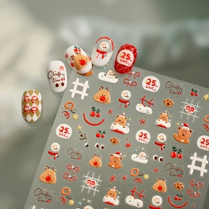 Christmas Nail Art Stickers Embossed Decals Cartoon Bear Reindeer Snowman DIY Holiday Manicure Decoration Cute Plastic