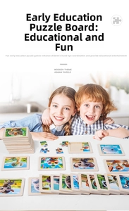Toddlers playing with wooden animal puzzles featuring tiger, elephant and whale patterns