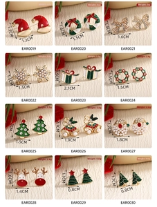 Detailed grid showing diverse Christmas stud earrings with pearls and crystal rhinestones