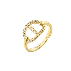 18K gold plated pig nose geometric ring with micro-inset zircons on white background