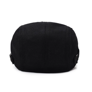 Men's breathable black mesh newsboy cap with adjustable side metal buckles for summer