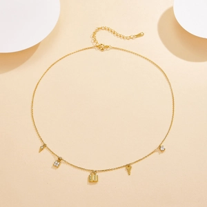 Chic S925 silver gold-plated lock and key pendant necklace with sparkling zircon tassels