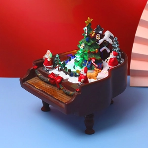 Maison de neige musicale piano de Noël avec lumières LED et décorations Père Noël