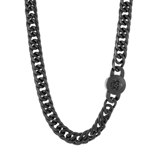 Polished black Cuban link chain necklace for men featuring a unique skull buckle detail