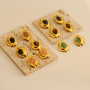 Boucles D'oreilles Irrégulières En Acier Inoxydable Pierres Naturelles Incrustées Bijoux Mode Vintage Pour Femmes