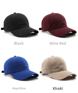 Classic washed cotton baseball caps in black, burgundy, royal blue and khaki colors