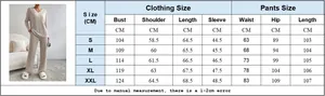 Detaillierte Größentabelle für Damen V-Ausschnitt Rippstrick-Zweiteiler inkl. Top und Hose