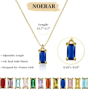 Detail of 14K gold plated rectangular necklace with twelve color stone options