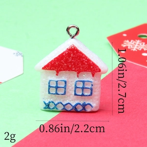 Detailed size view of resin glitter house charm with dimensions 2.7cm height and 2.2cm width