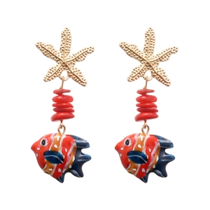 Starfish and tropical fish drop earrings with colorful beads for beach vacation style
