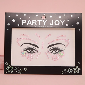 Self-adhesive pink rhinestone face stickers with iridescent butterfly wing accents