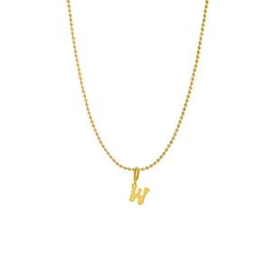 Minimalist gold ball chain necklace featuring a polished letter W alphabet pendant