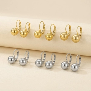 Minimalist Round Ball Leverback Earrings High Polished Stainless Steel Geometric Jewelry For Women Simple Elegant Punk Style