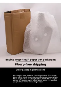 Detail van beschermende kraftpapieren doos en noppenfolie voor keramische kunstornamenten
