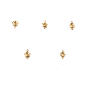 Golden geometric jewelry charms including heart, star, and square shapes for DIY making