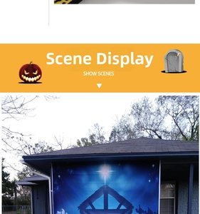 Detailed view of religious nativity scene garage banner installed on house wall