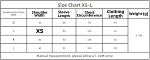Tabella taglie dettagliata per camicia a righe a maniche lunghe con misure da XS a L in CM