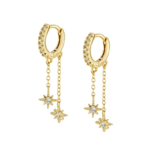 Elegant 24k gold hexagram tassel earrings with zircon micro-paving and long chain drops