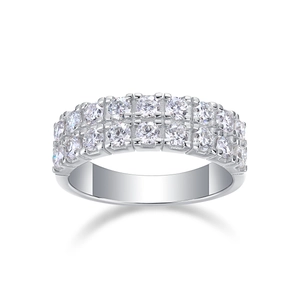 Classic S925 sterling silver ring with double row of round-cut moissanite gemstones