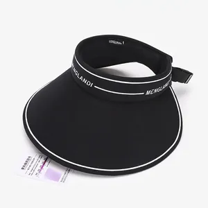 Black wide brim open top sun hat with UV test card and ice silk breathable fabric