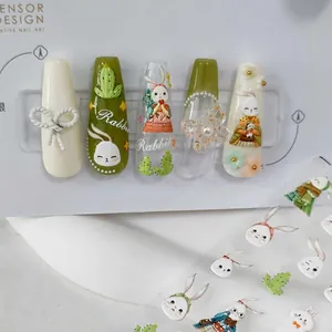 3D Embossed Nail Art Stickers Cute Cartoon Rabbit Cactus Self Adhesive Decals For DIY Manicure Decoration Ins Style