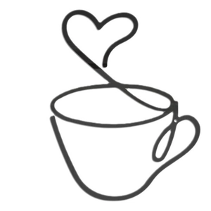 Minimalist black metal line art wall decor featuring a coffee cup with heart steam