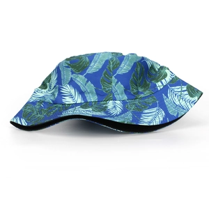 Chapeau bob d'été unisexe avec motif de feuilles tropicales vertes sur fond bleu