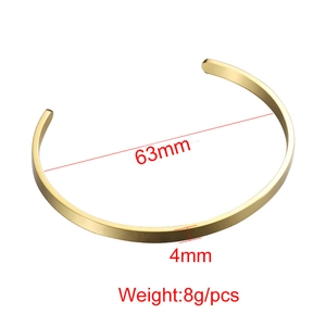 Polished golden stainless steel C-shaped cuff bangle 4mm wide and 63mm inner diameter