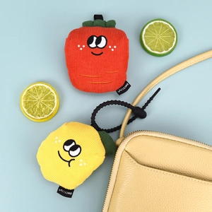 Cute fruit shape corduroy shopping bag pendants with strawberry and lemon embroidery