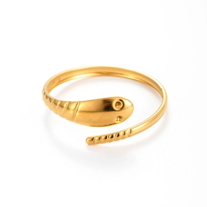 Adjustable snake-shaped golden titanium steel cuff bracelet with ginkgo leaf detailing
