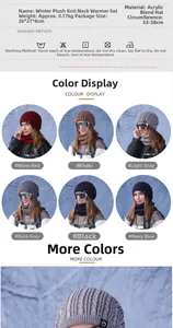 Size chart for winter knit hat and neck warmer set with 53-58cm head circumference