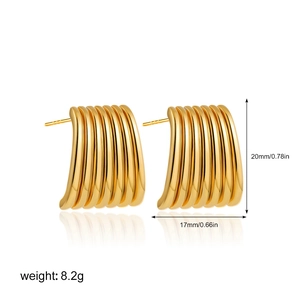 Detailed view of gold twisted stripe hoop earrings with measurements and texture details