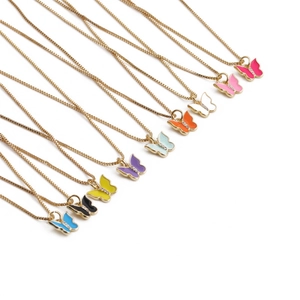 Butterfly Pendant Necklace Colorful Enamel Copper Chain With Zircon Inlaid Fashion Jewelry For Women Girls Elegant Gift