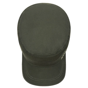 Unisex army green cotton canvas cadet cap with flat top and breathable metal eyelets