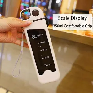 350ml minimalist white portable water bottle with precise scale marks and carry strap