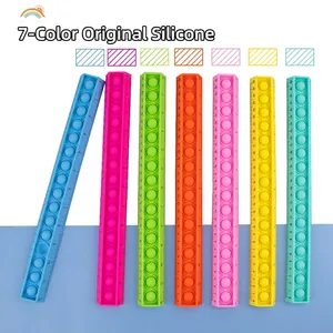 Set of seven colorful 30cm silicone pop-it sensory rulers for stress relief and measuring