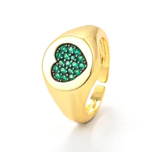 Fashion Adjustable Copper Heart Ring With Micro-Inlaid Zirconia Electroplated Gold Silver Geometric Rings For Women Men Jewelry Gift